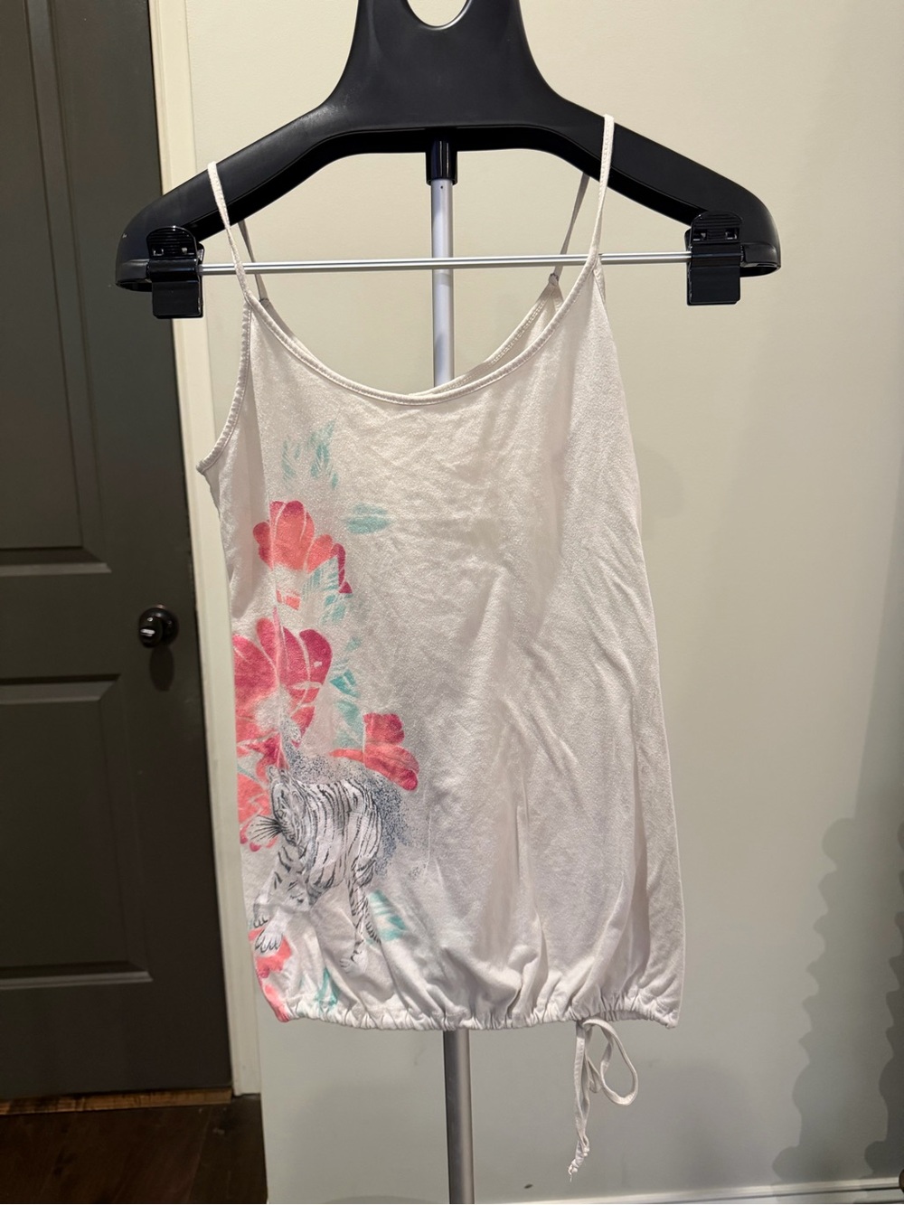 Free People White Floral Tiger Spaghetti Strap Tank Top M